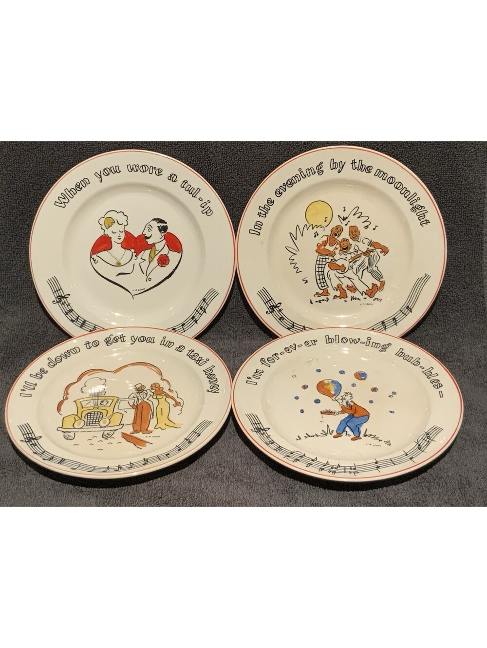 Vintage Original Fondeville NY ‘Songs’ Appetizer Plates - Set of Four Designs